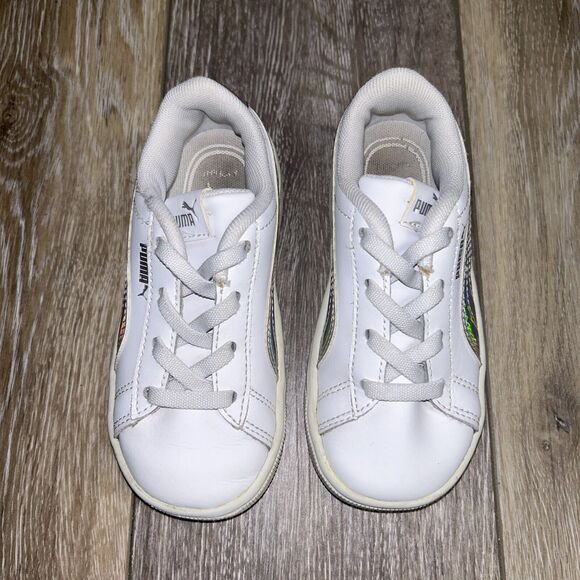 Puma Infant Youth Size 9C Classic White Silver Leather 381499-01 Sneaker Shoes - Picture 4 of 11